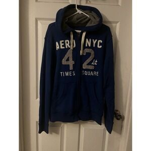 Aeropostale Blue Full Zip Hooded Fleece Hoodie L Men's with Pockets